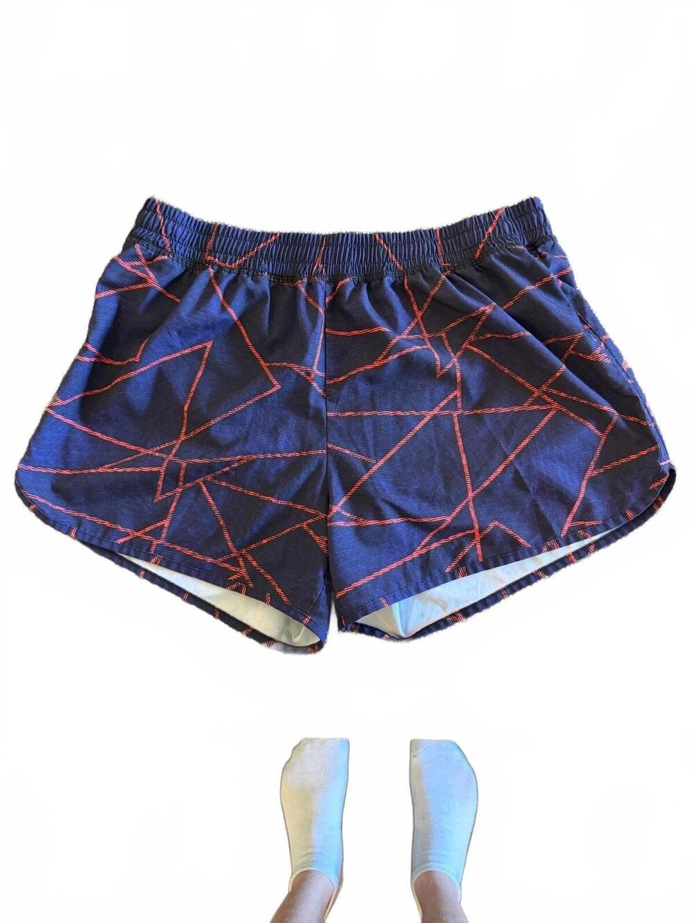 Champion Women’s Athletic Shorts Medium Navy with Red Geometric Pattern #1018